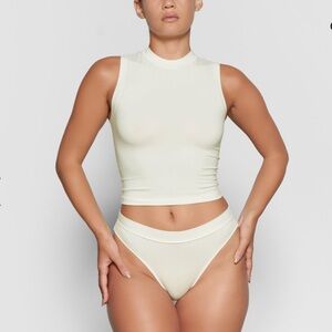 SKIMS - COTTON JERSEY MOCK NECK TANK - BONE